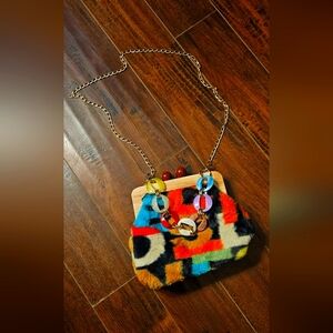 Furry crossbody bag with chain